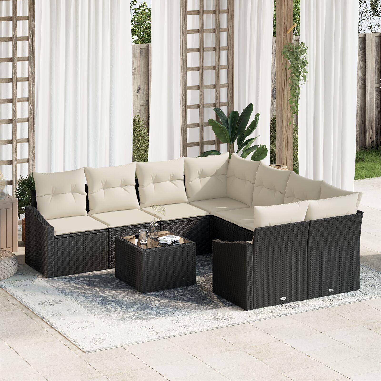 Havesofa SÃ¦t med pude 9 stk Sort og Cream 55 x 55 x 37 cm
