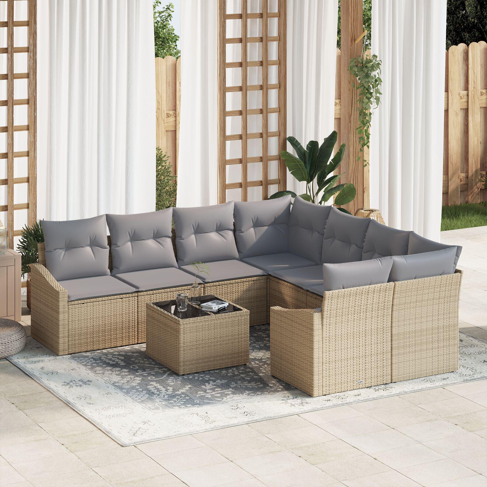 Havesofa SÃ¦t med pude 9 stk Beige og grÃ¥ 55 x 55 x 37 cm