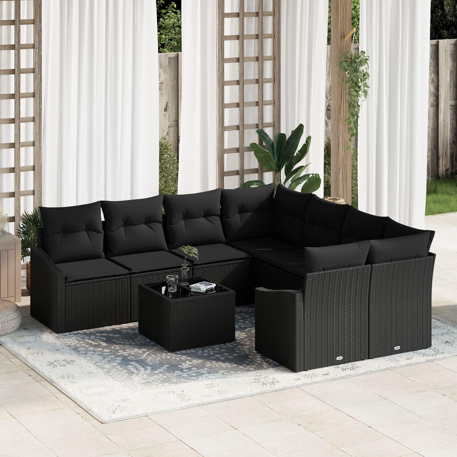 Have Sofa Sæt Deler Sort Rattan Polyester Puder