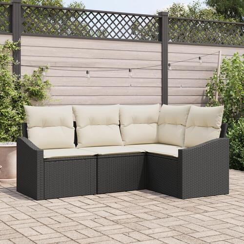 Have Sofa Sæt Sæt af 4 Sort Polyethylen flet Have Sofa Sæt