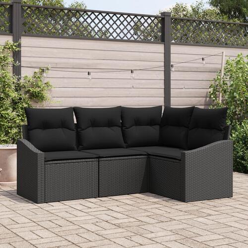 Havesofagruppe Sæt af 4 Sort Rattan, Stof Udendørs sofa