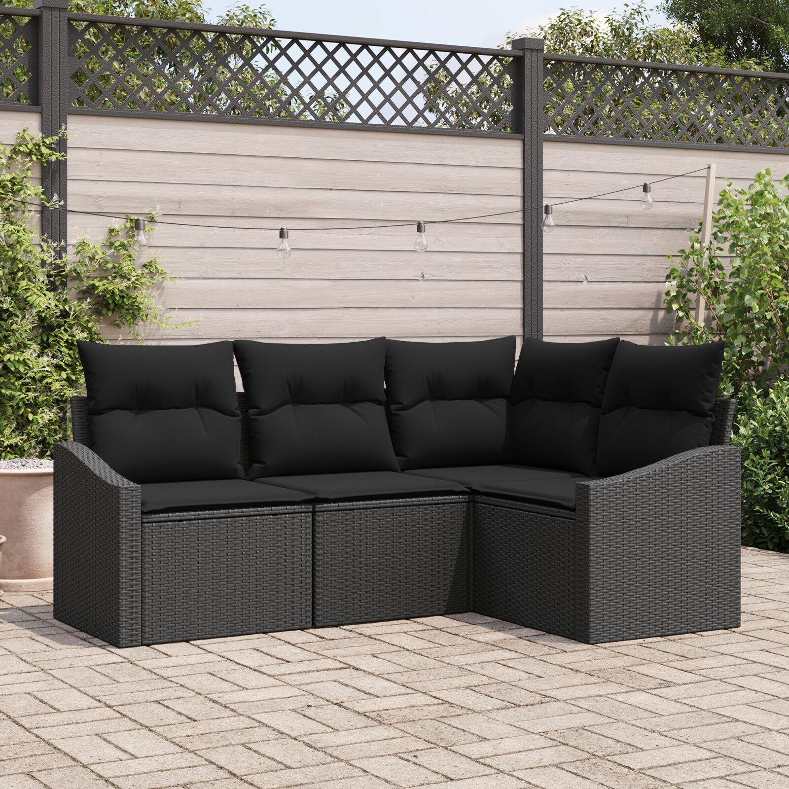 Havesofagruppe Sæt af 4 Sort Rattan, Stof Udendørs sofa