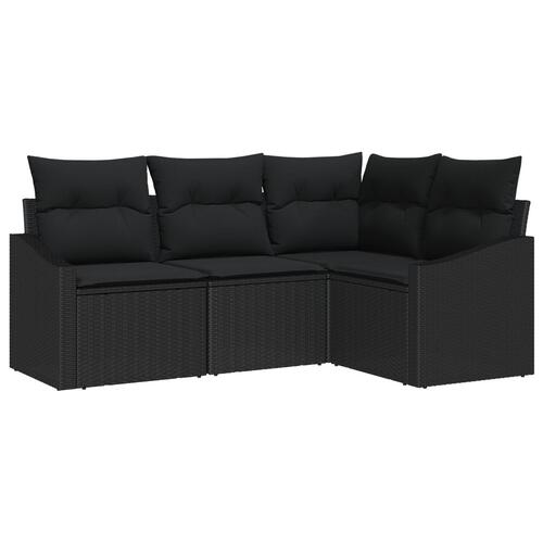 Havesofagruppe Sæt af 4 Sort Rattan, Stof Udendørs sofa