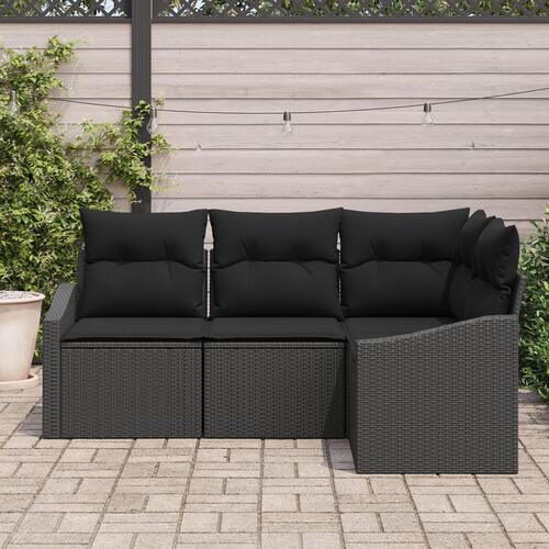 Havesofagruppe Sæt af 4 Sort Rattan, Stof Udendørs sofa