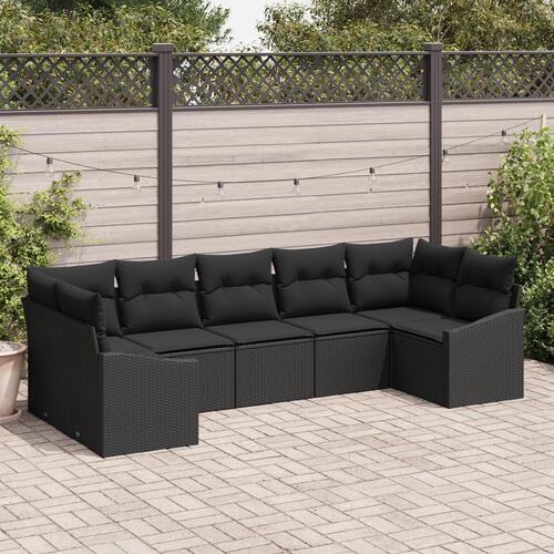 Have Sofa Sæt Sæt af 7 Sort Rattan og Polyester Have Loveseat