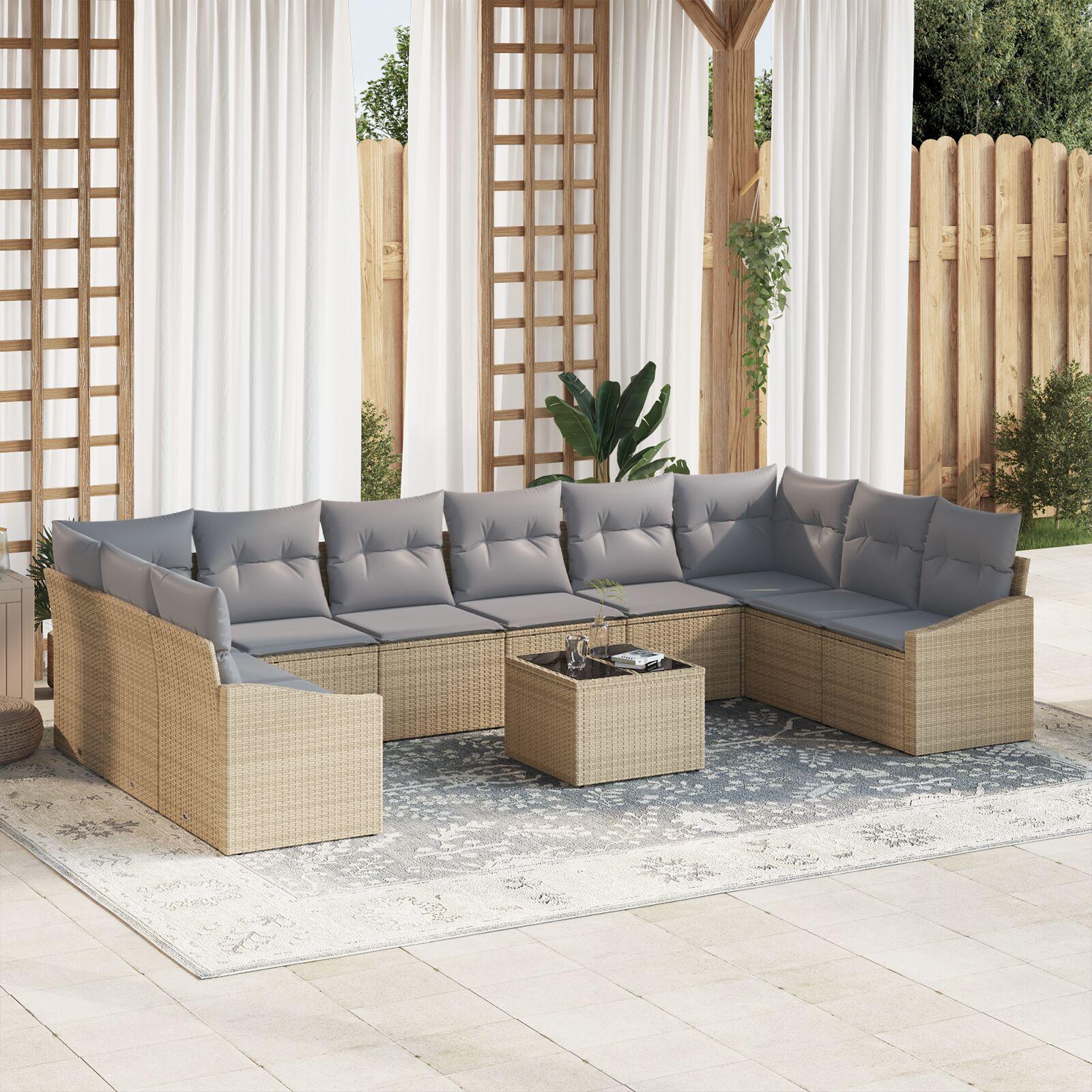 Havesofa Sæt Med Opbevaring Polyrattan - beige og lysegrå