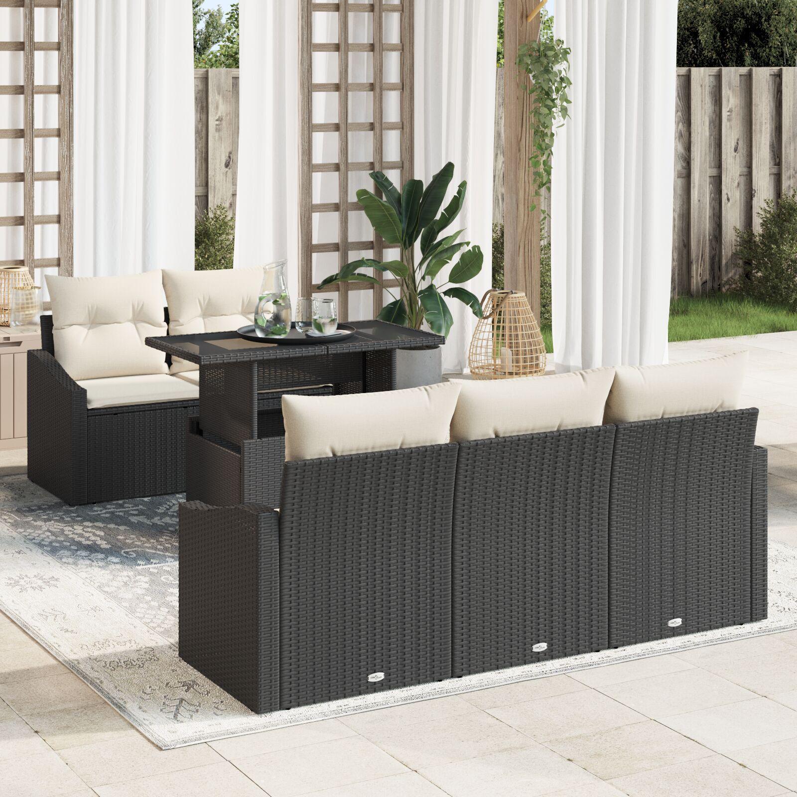 Havesofa Sæt med opbevaring 6 stk Sort Poly rattan