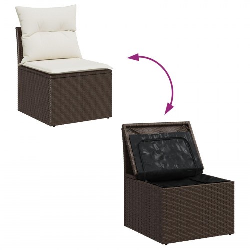 Have Sofa Sæt Sæt af 6 Brun Poly Rattan, Stof Have Sofa Sæt