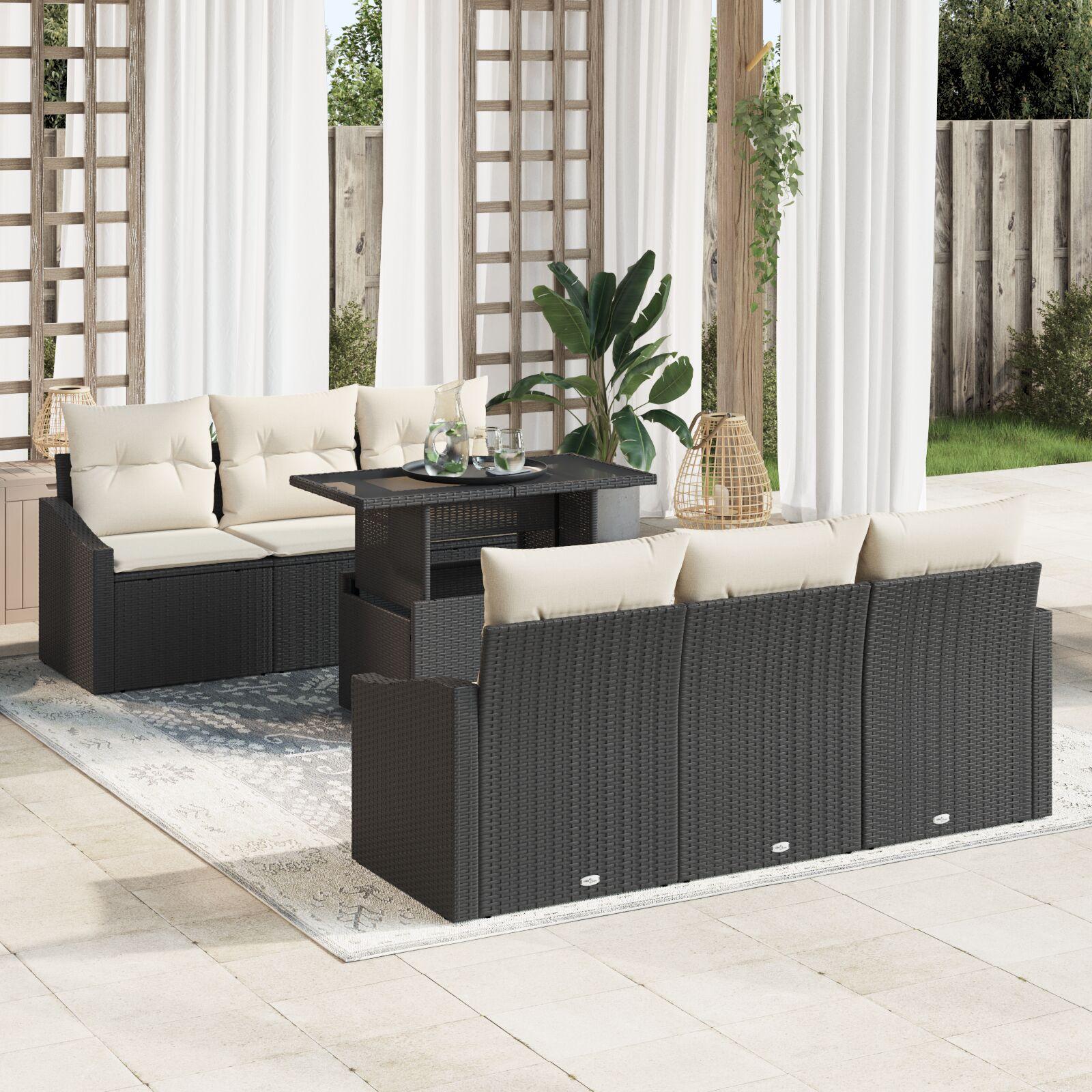 Havesofa Sæt med opbevaring 7 stk Sort Poly rattan