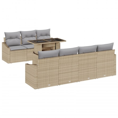 Have Sofa Sæt Sæt af 8 Beige Rattan 8 Dels Udendørs Sofa Sæt