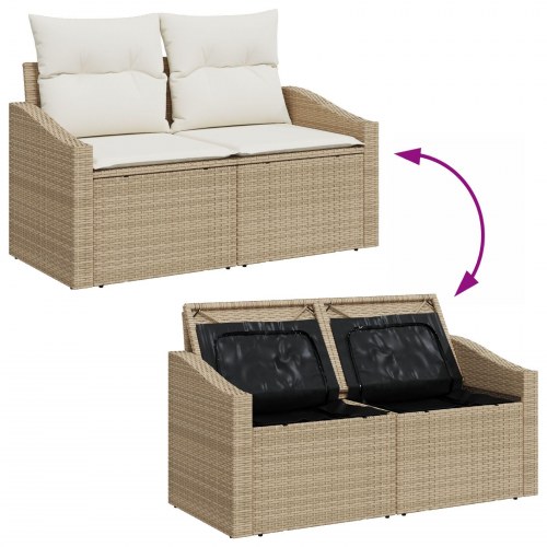 Have Sofa Sæt 8-delt Beige, Hvid Rattan, Stof Udendørs Sofa Sæt