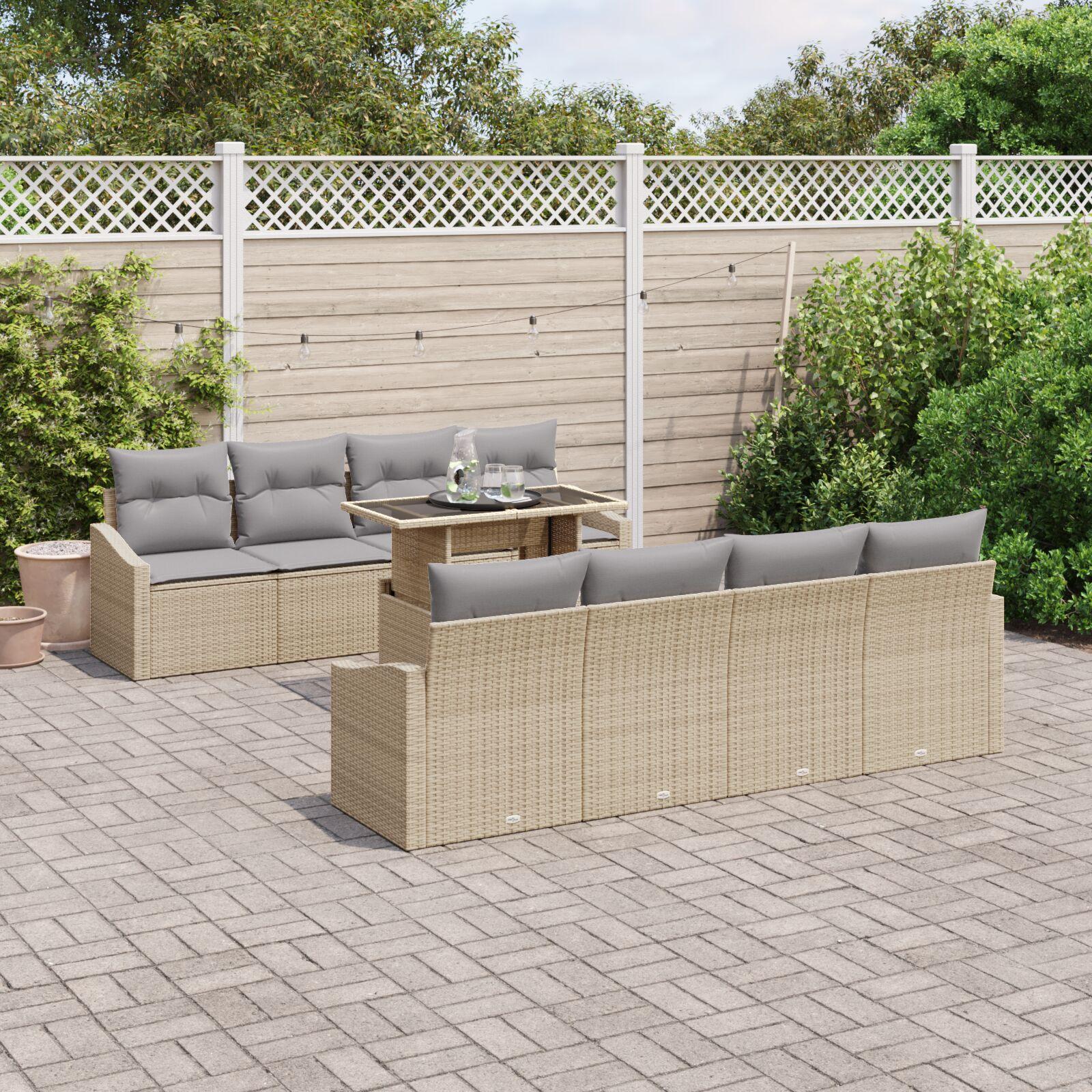 Havesofa Sæt med opbevaring 9 stk Beige Poly rattan