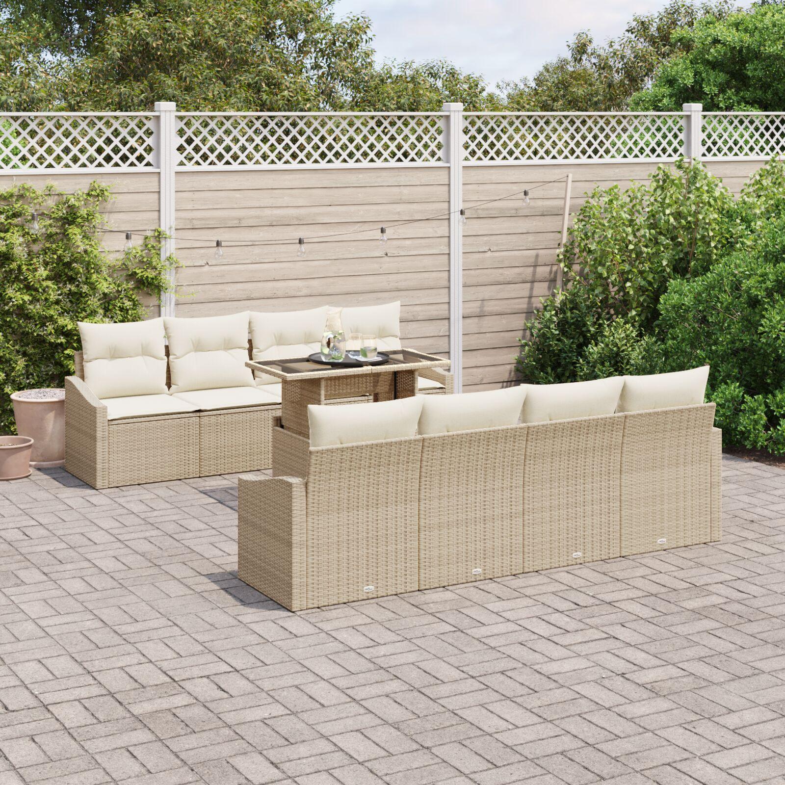 Havemøbel sæt 7-delers Beige Rattan Moderne udendørs møbler