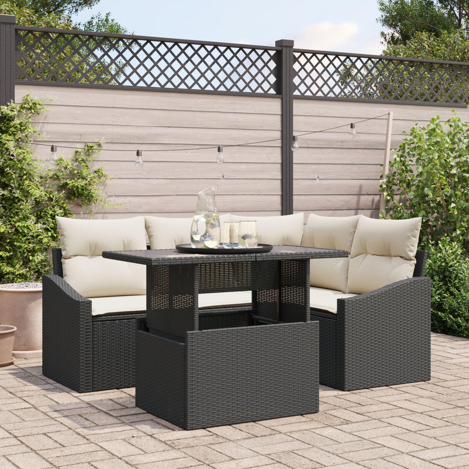 Havesofa SÃ¦t med pude 5 stk Sort og Cream 100 x 55 x 73 cm