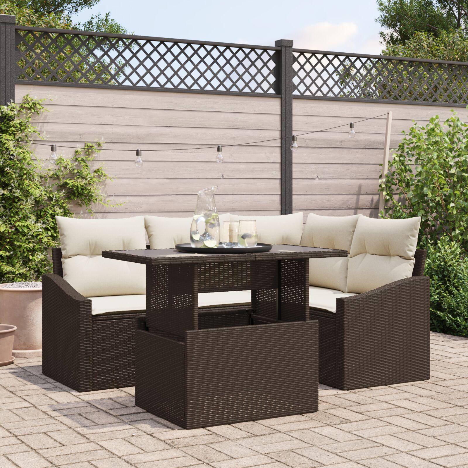 Havesofa SÃ¦t med pude 5 stk Brun og Creme 100 x 55 x 73 cm
