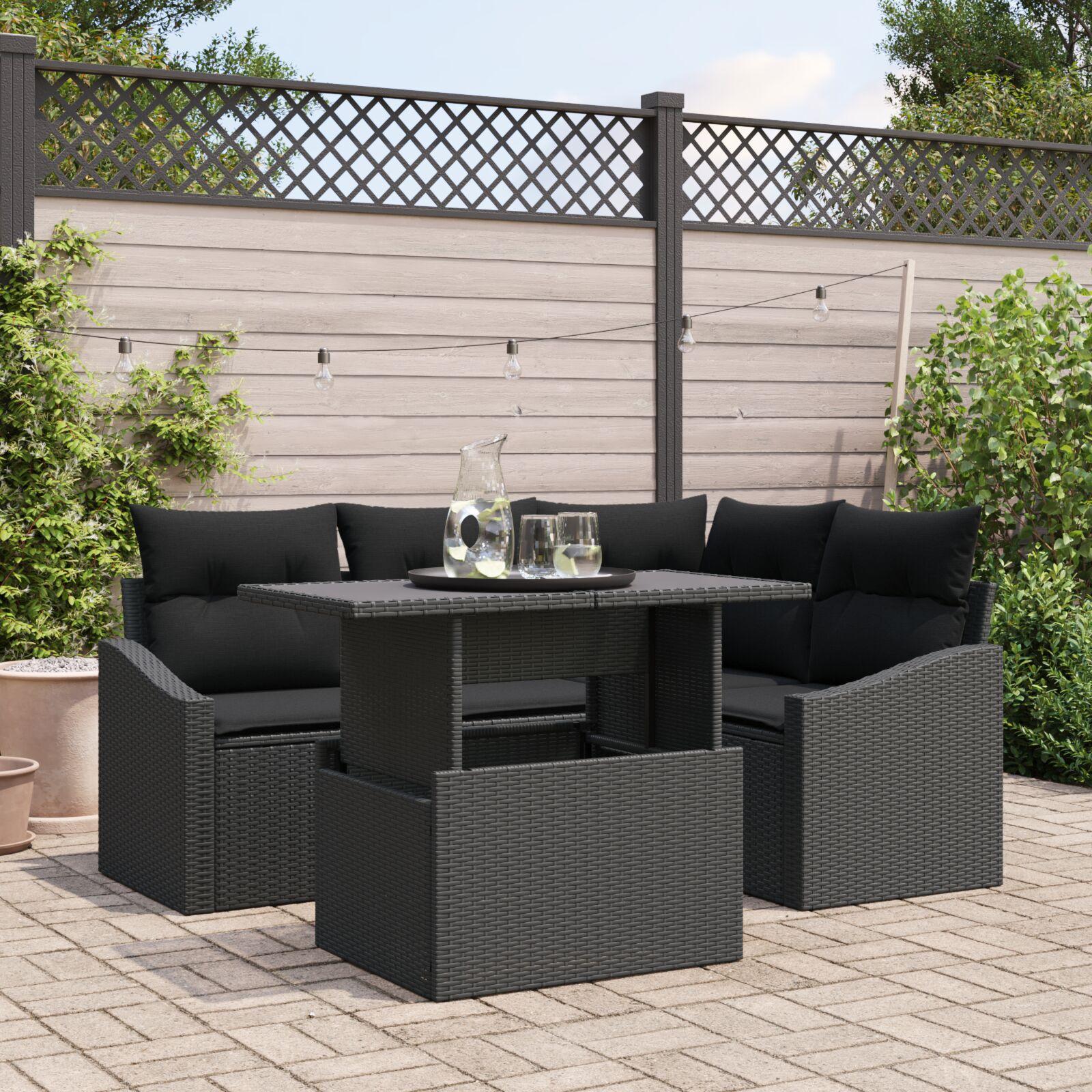 Havesofa SÃ¦t med pude med pude 5 stk Sort 100 x 55 x 73 cm