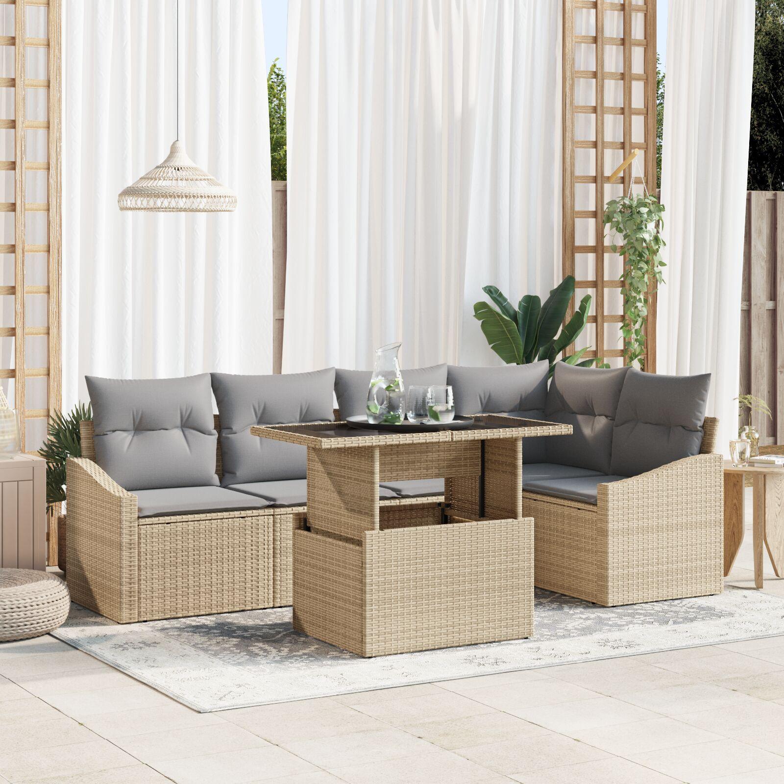 Havesofa SÃ¦t med pude 6 stk Beige og lys grÃ¥ 100 x 55 x 73 cm