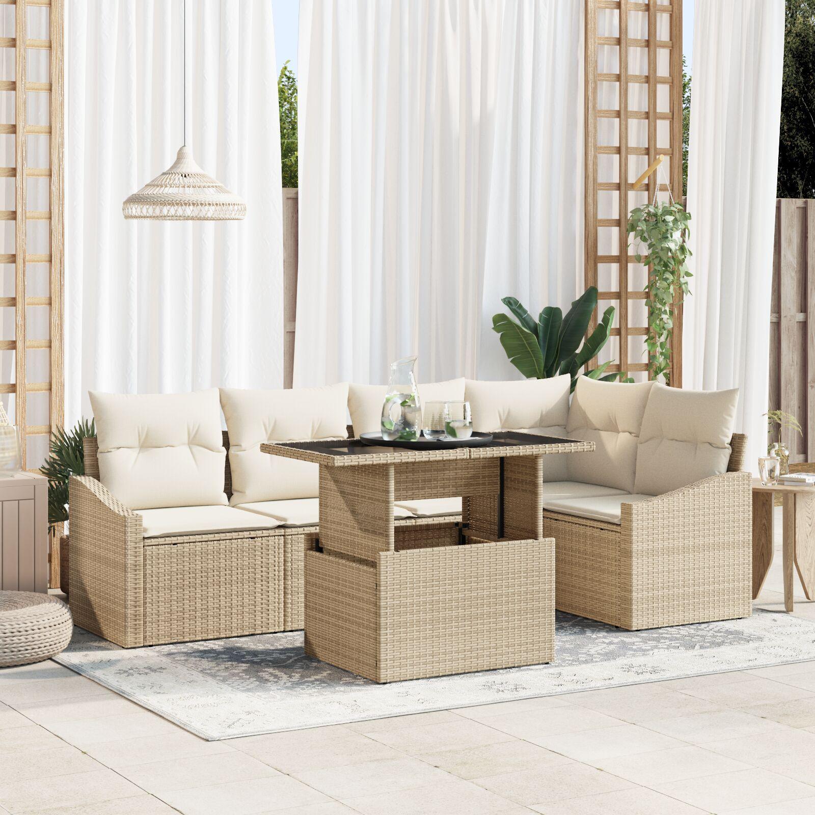 Havesofa SÃ¦t med pude 6 stk Beige og creme 100 x 55 x 73 cm