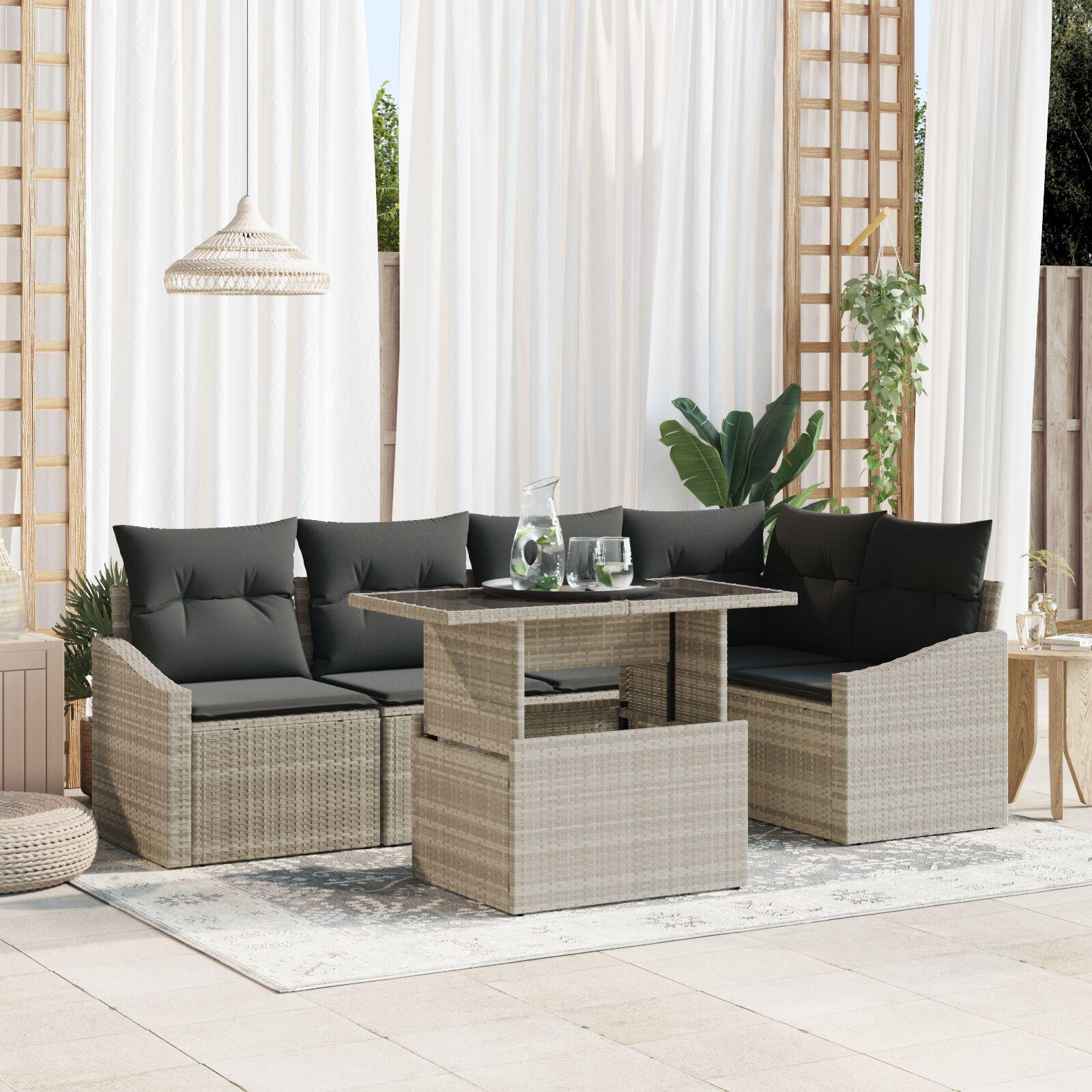 Havesofa SÃ¦t 6 stk LysegrÃ¥ og mÃ¸rkegrÃ¥ 100 x 55 x 73 cm