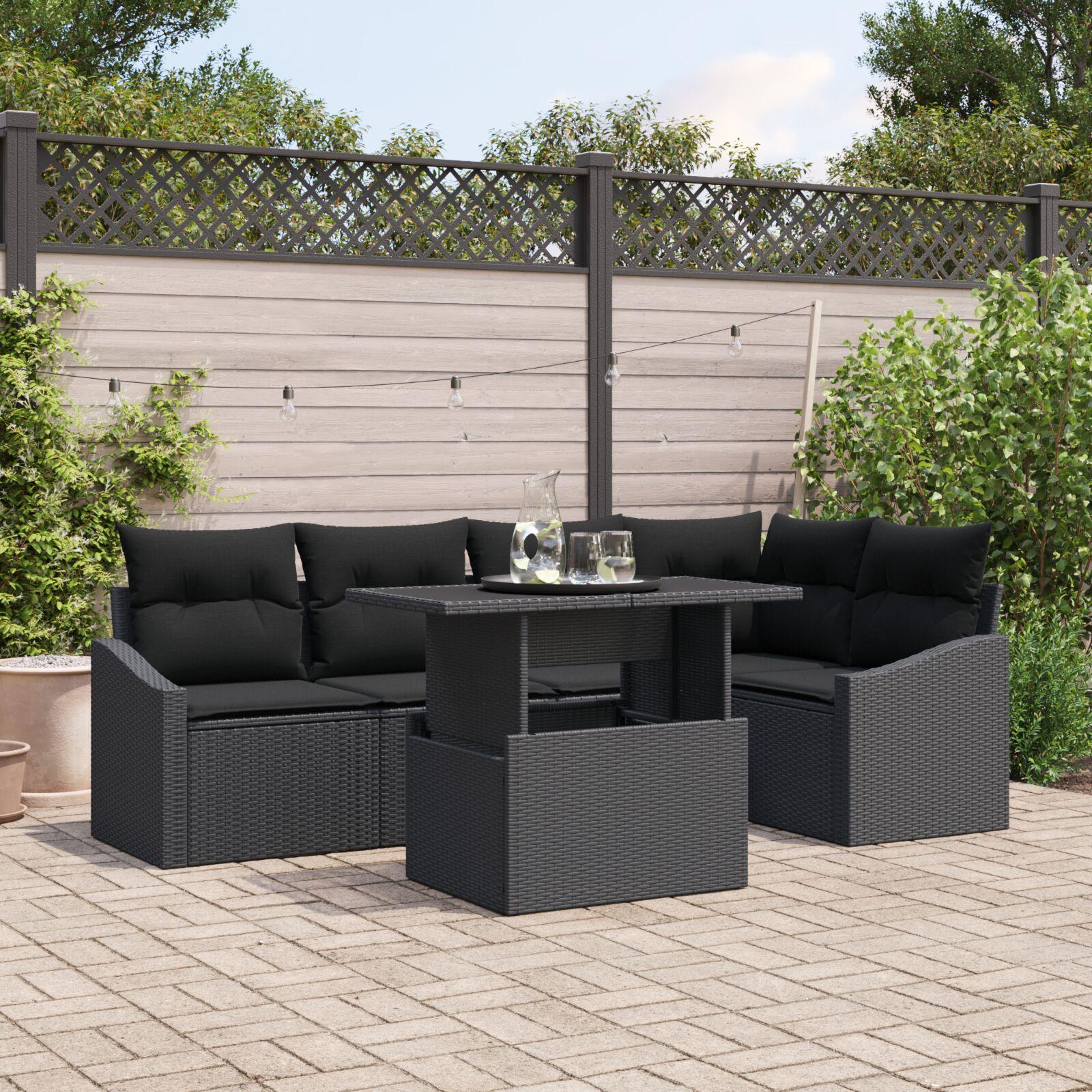 Havesofa SÃ¦t med pude med pude 6 stk Sort 100 x 55 x 73 cm