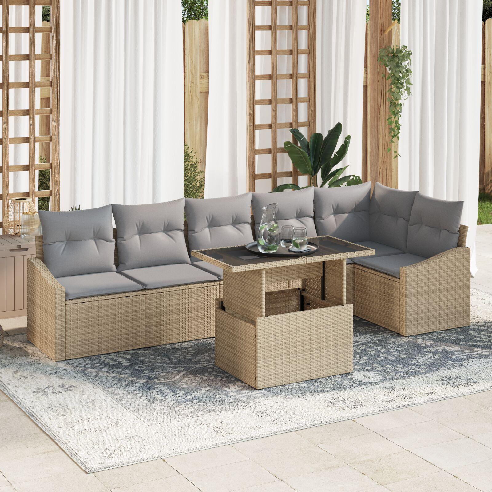 Havesofa SÃ¦t med pude 7 stk Beige og lys grÃ¥ 100 x 55 x 73 cm