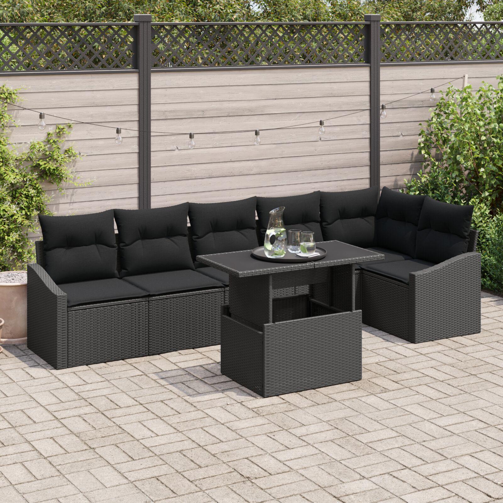 Havesofa SÃ¦t med pude med pude 7 stk Sort 100 x 55 x 73 cm