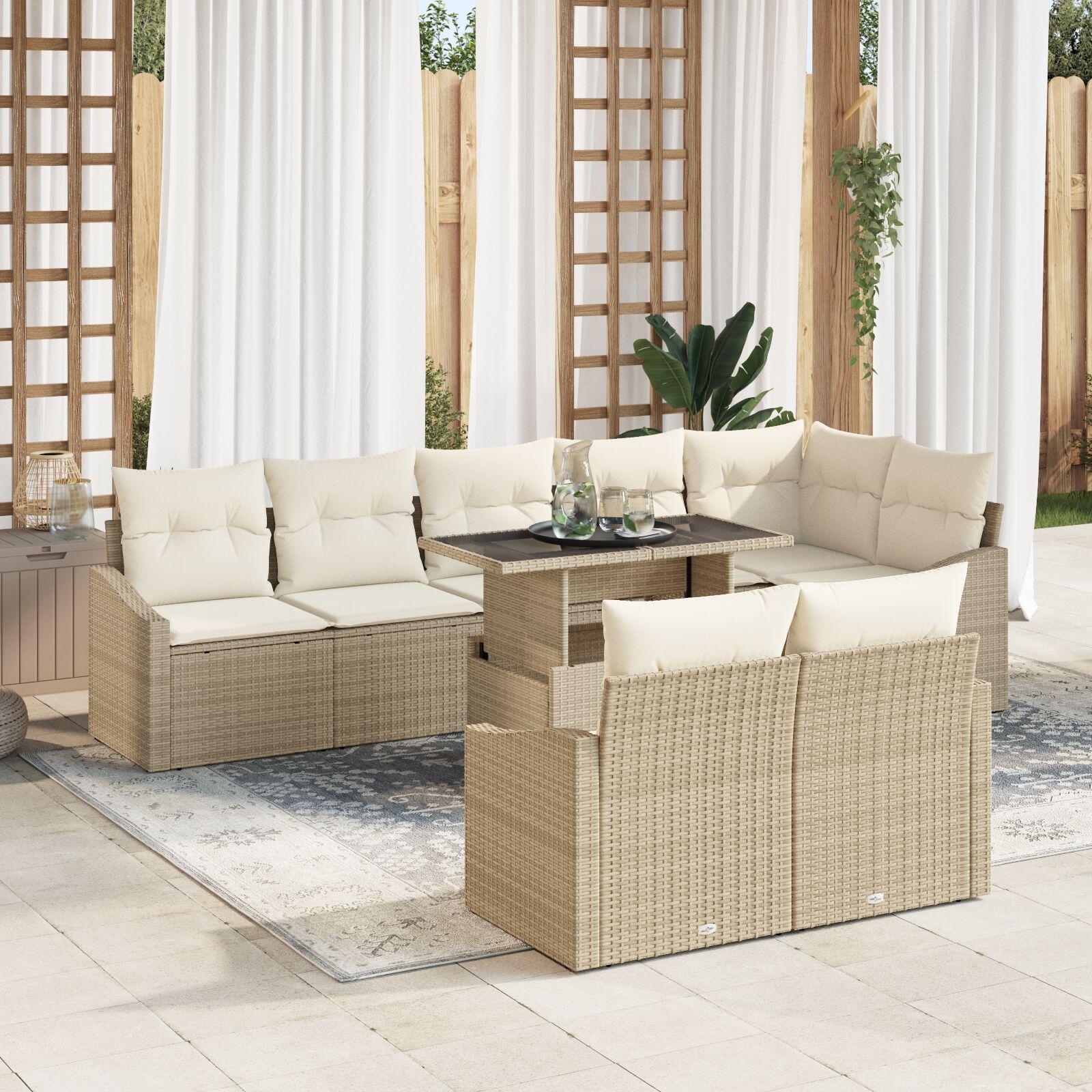 Havesofa SÃ¦t med pude 9 stk Beige og creme 100 x 55 x 73 cm