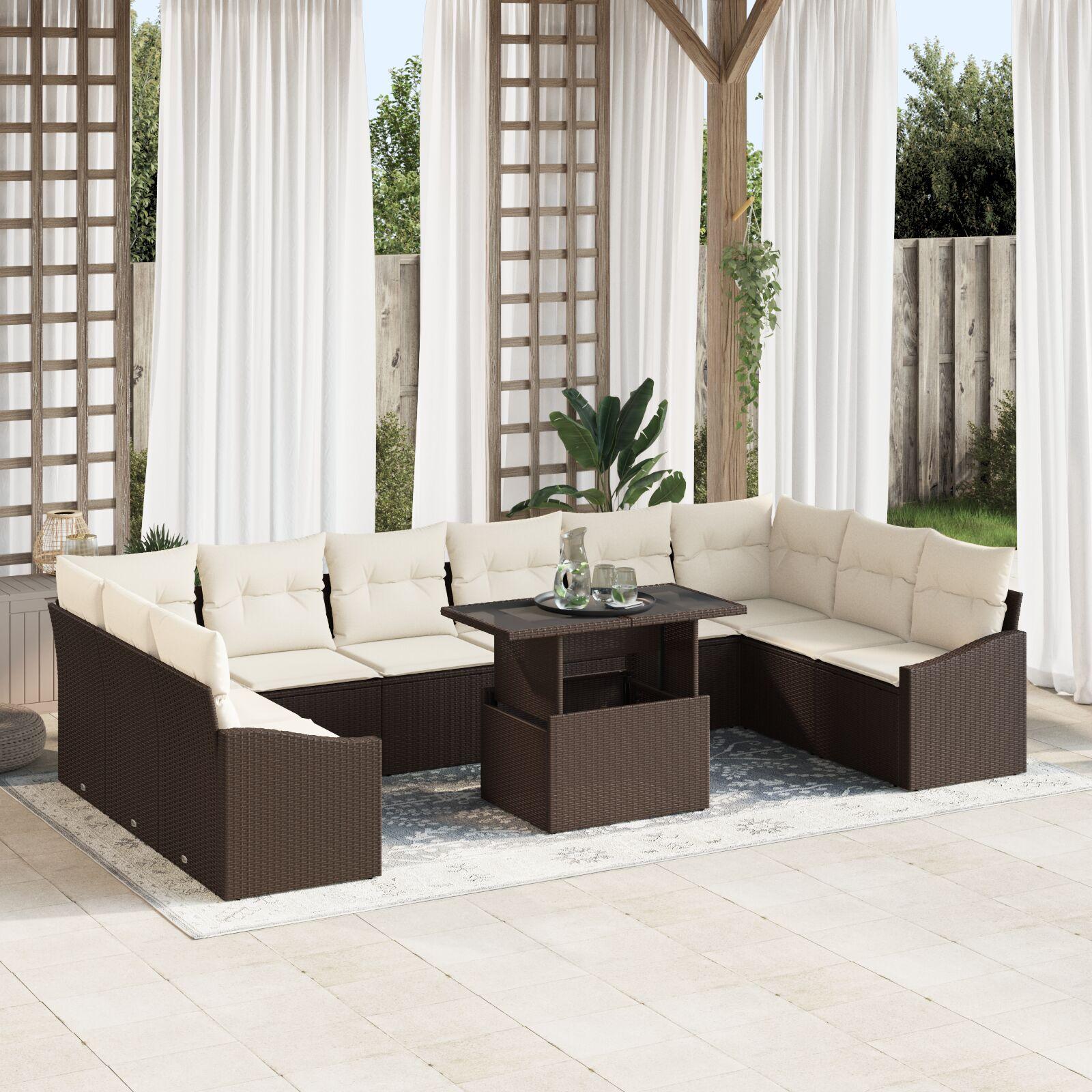 Havesofa SÃ¦t med pude 11 stk Brun og Creme 100 x 55 x 73 cm