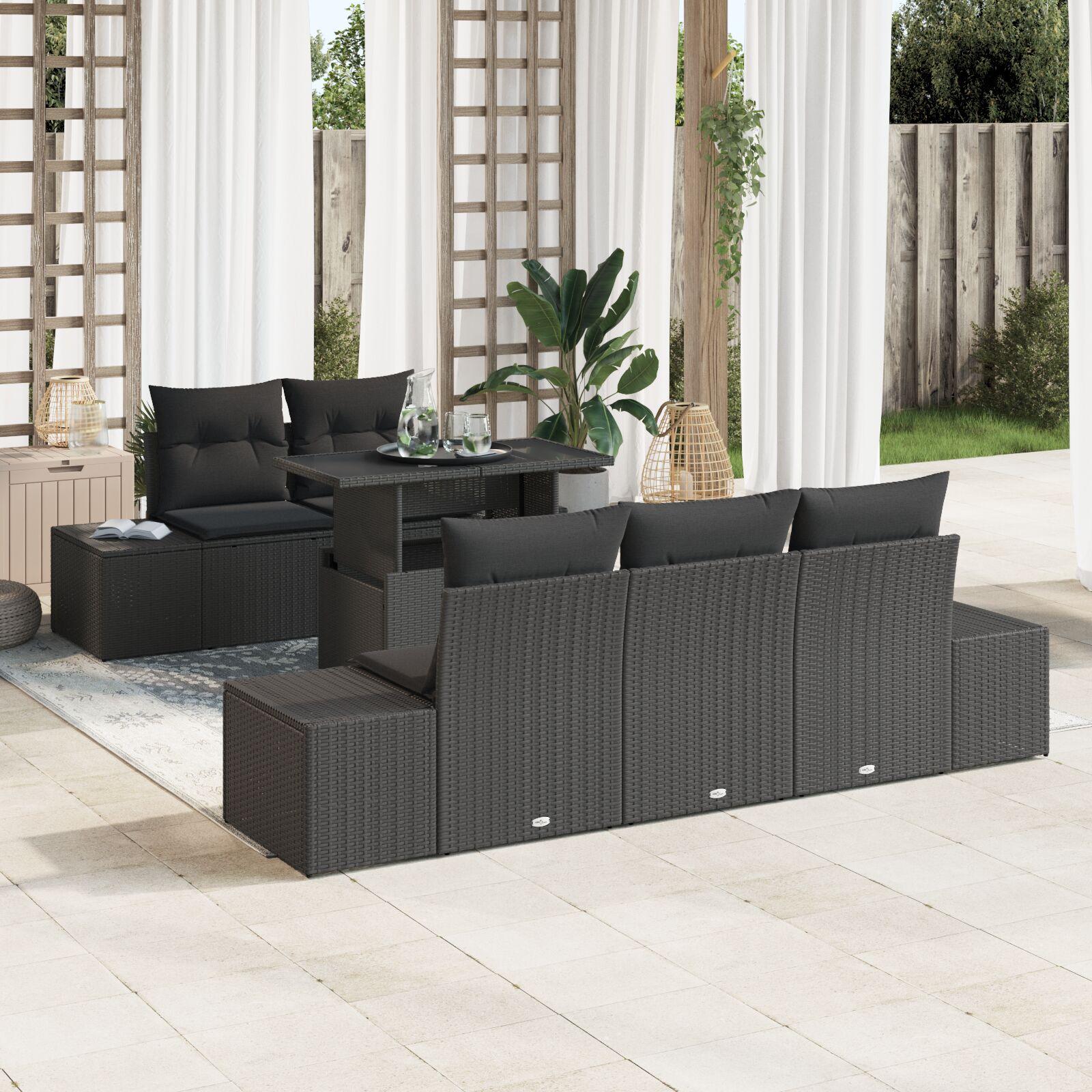 Havesofa SÃ¦t med pude med pude 6 stk Sort 100 x 55 x 73 cm