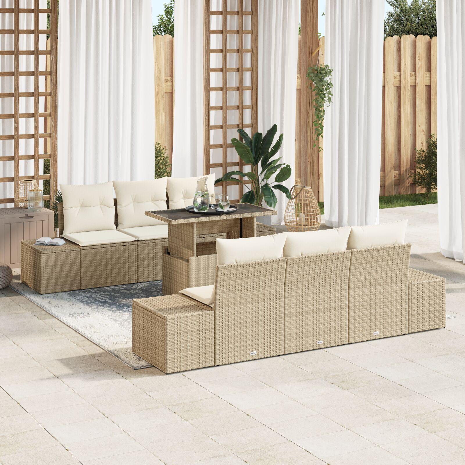 Havesofa SÃ¦t med pude 7 stk Beige og creme 100 x 55 x 73 cm