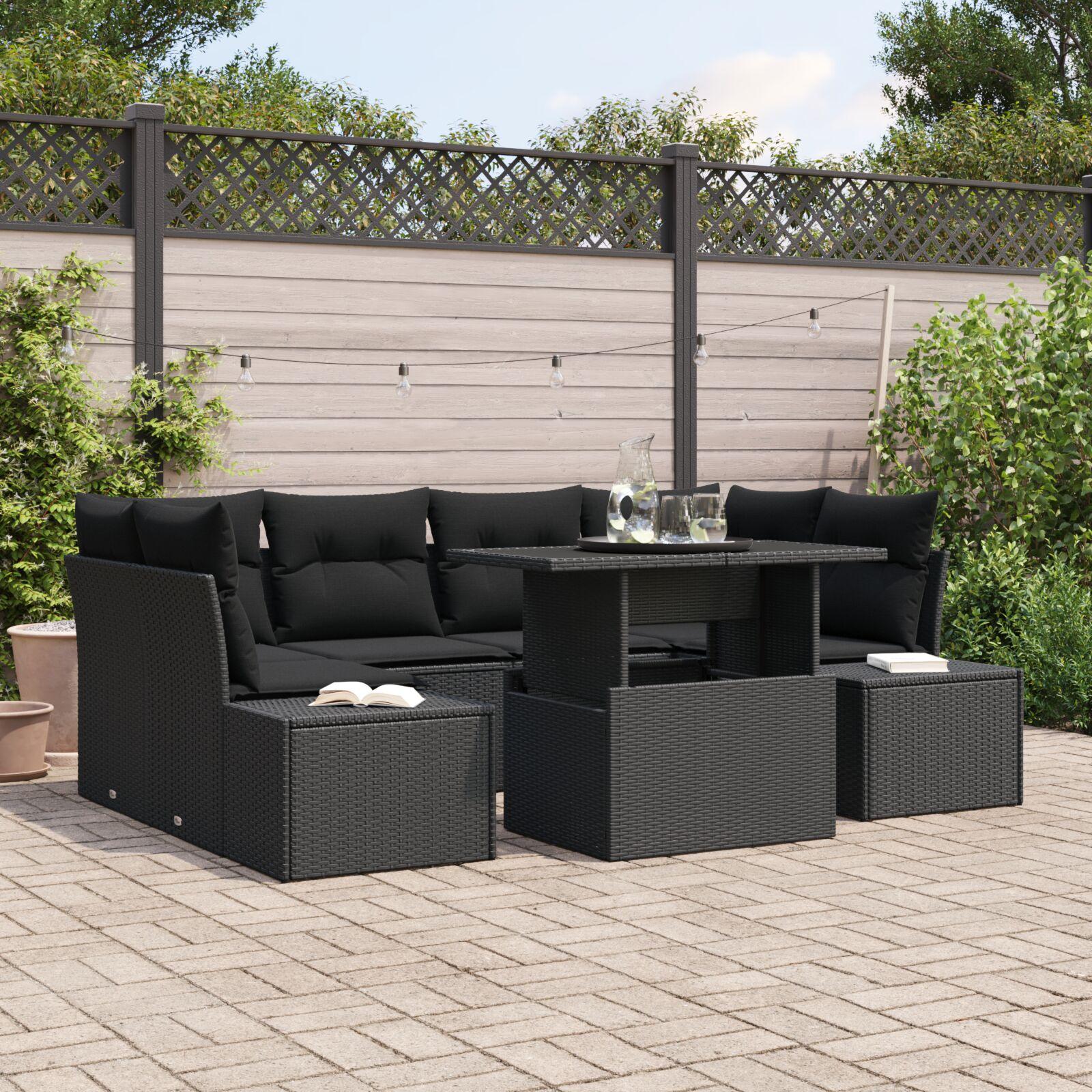 Havesofa SÃ¦t med pude med pude 7 stk Sort 100 x 55 x 73 cm