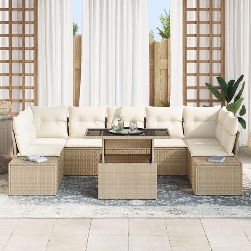 Have sofa sæt Sæt af 8 Beige Poly Rattan 8-del luksus sofa sæt