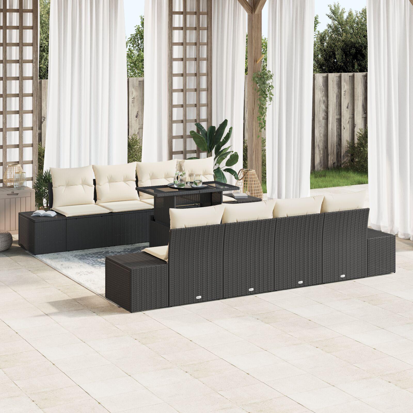 Havesofa SÃ¦t med pude 7 stk Sort og Cream 100 x 55 x 73 cm