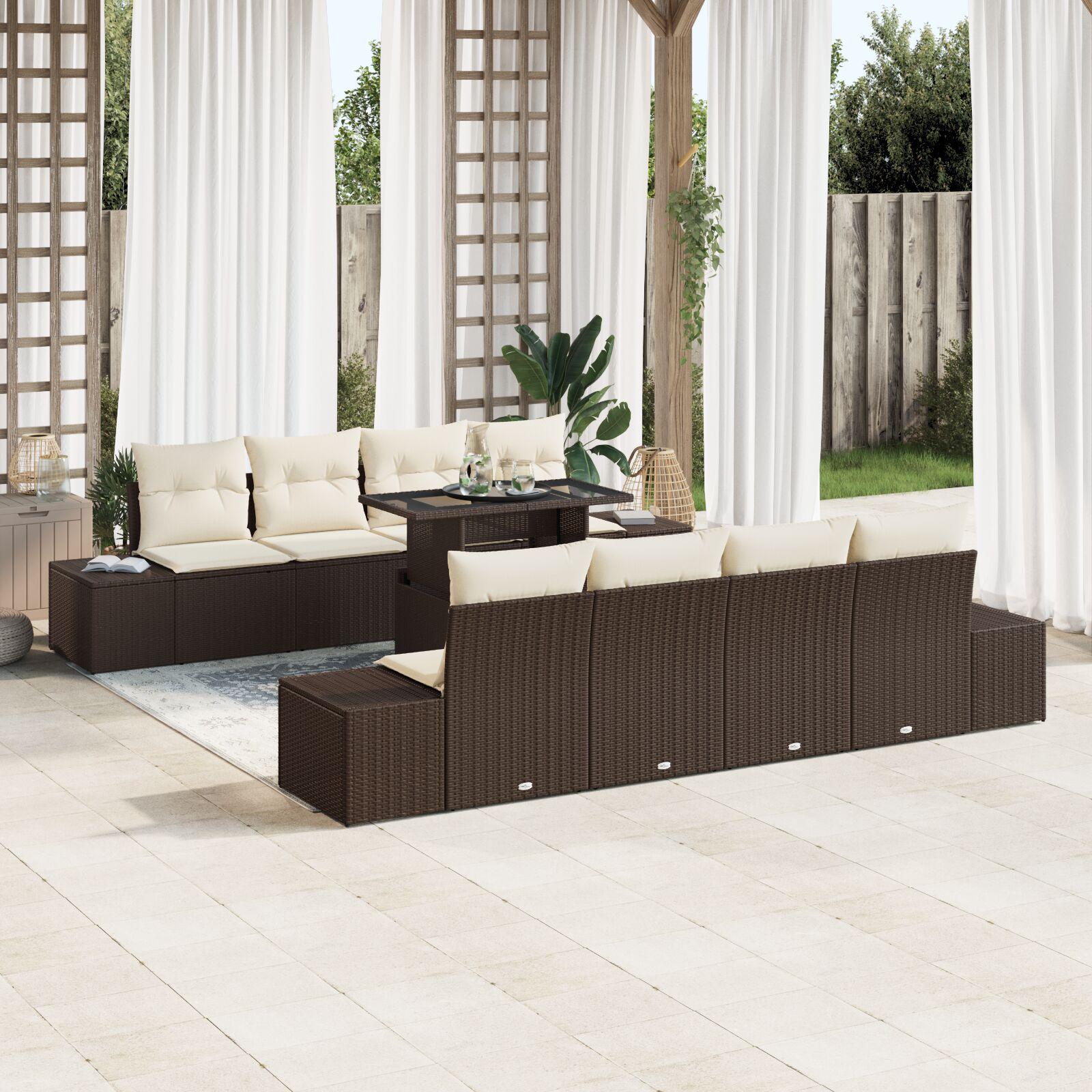 Havesofa SÃ¦t med pude 7 stk Brun og Creme 100 x 55 x 73 cm