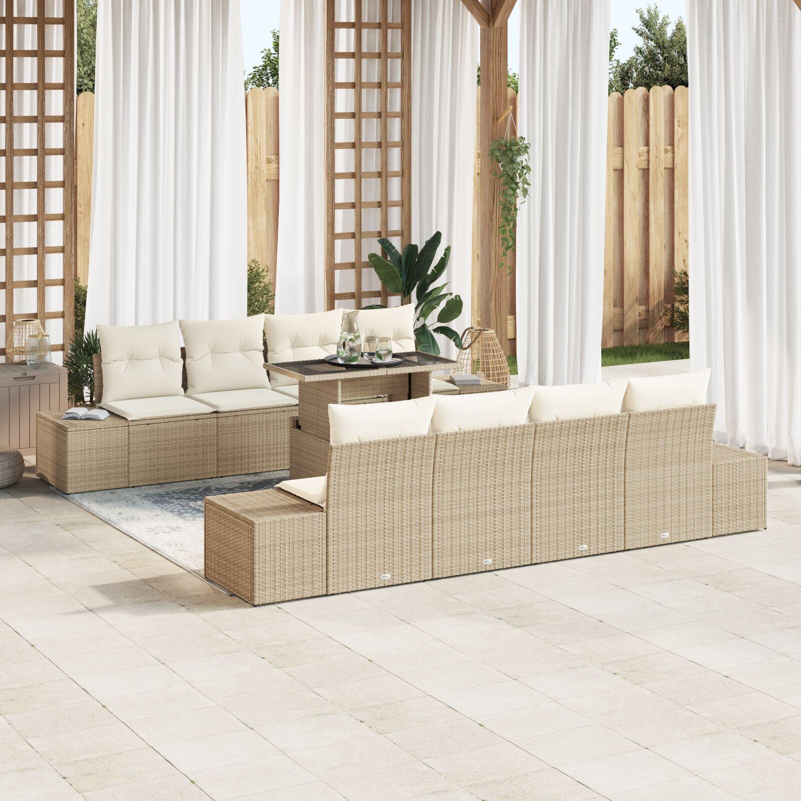Havesofa SÃ¦t med pude 7 stk Beige og creme 100 x 55 x 73 cm