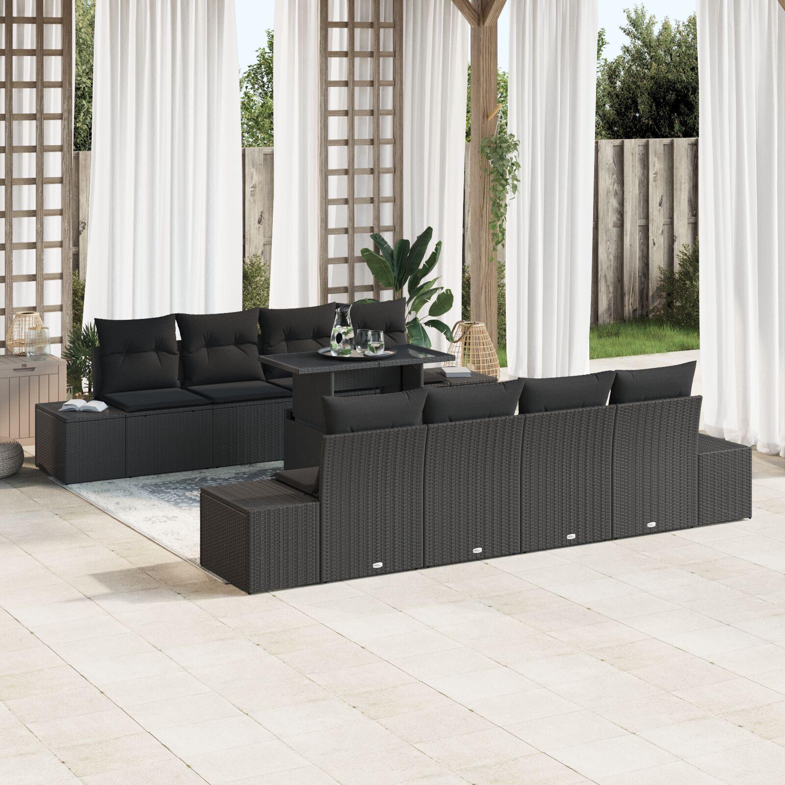Havesofa SÃ¦t med pude med pude 7 stk Sort 100 x 55 x 73 cm