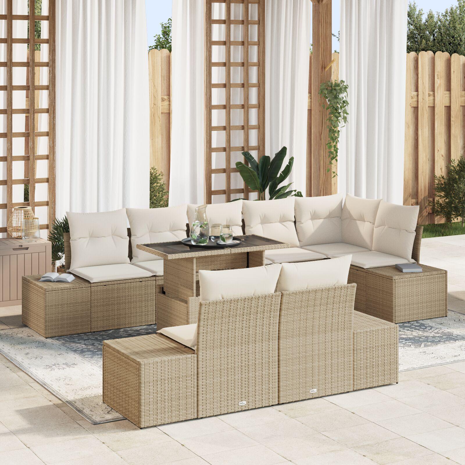 Havesofa Sæt med opbevaring 9 stk Beige Poly rattan