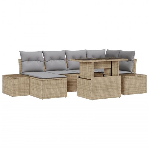 Have Sofa Sæt Sæt af 7 Beige, Grå Rattan, Polyester