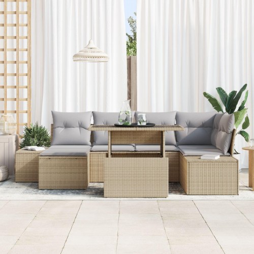 Have Sofa Sæt Sæt af 7 Beige, Grå Rattan, Polyester