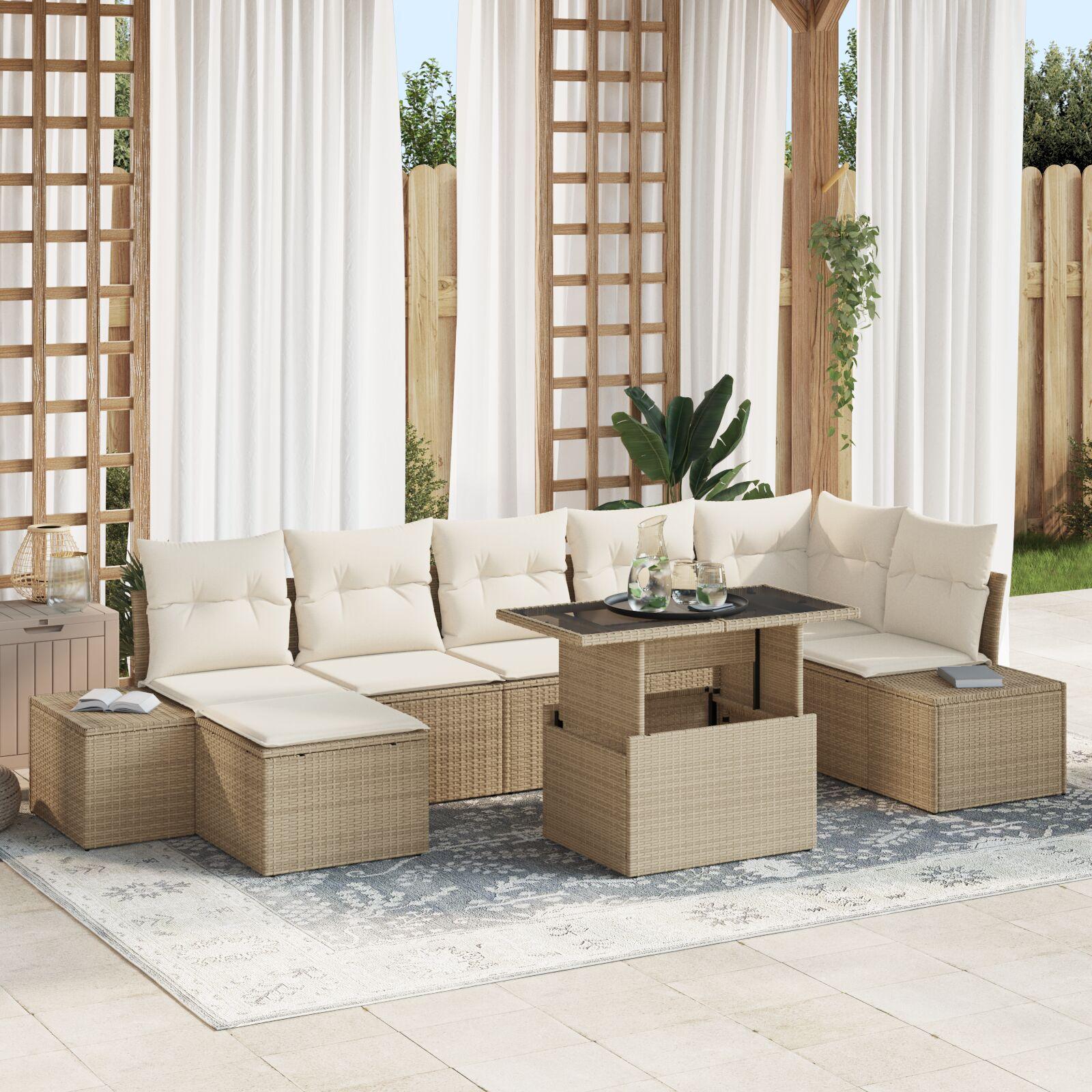 Havesofa Sæt med opbevaring 8 stk Beige Poly rattan