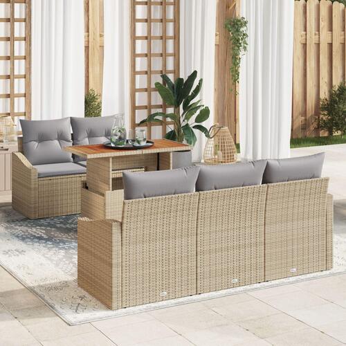 Have Sofa Sæt 6-delt Beige Poly Rattan Rektangulær Moderne