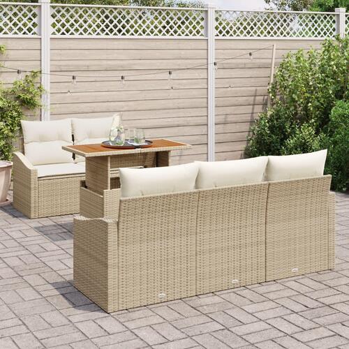 Havemøbel Sæt 6 Dele Beige Rattan Havemøbel Sæt Rektangulær