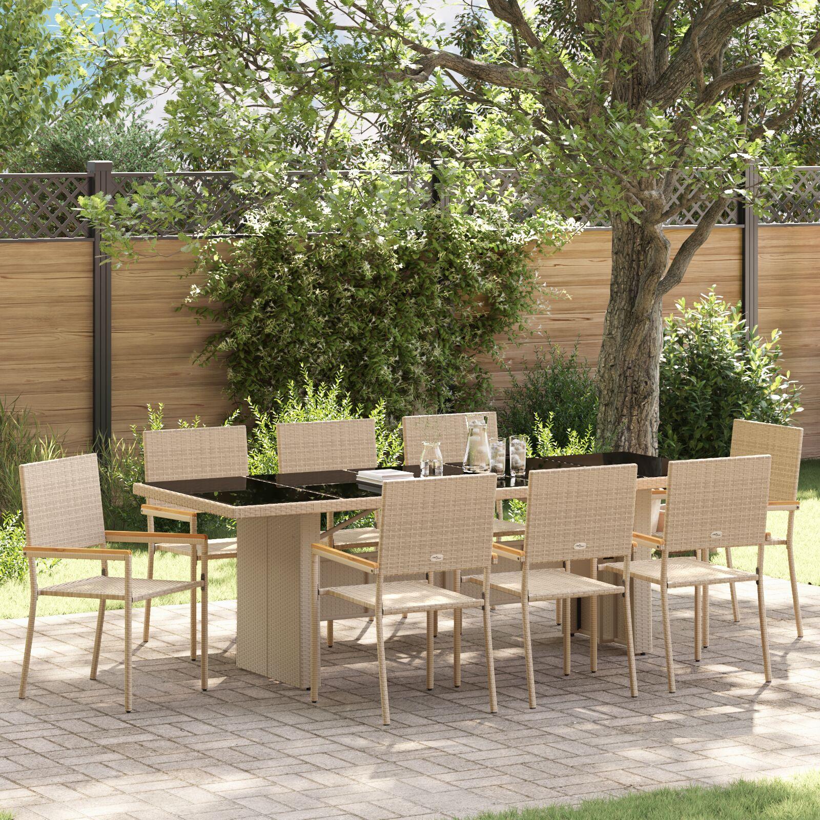 Have Spisebordssæt 9 stk Beige Poly rattan