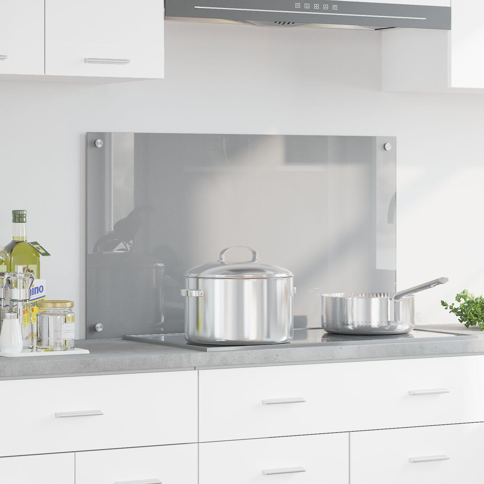 Køkkenbacksplash i hærdet glas - lysegrå 90 × 50 cm