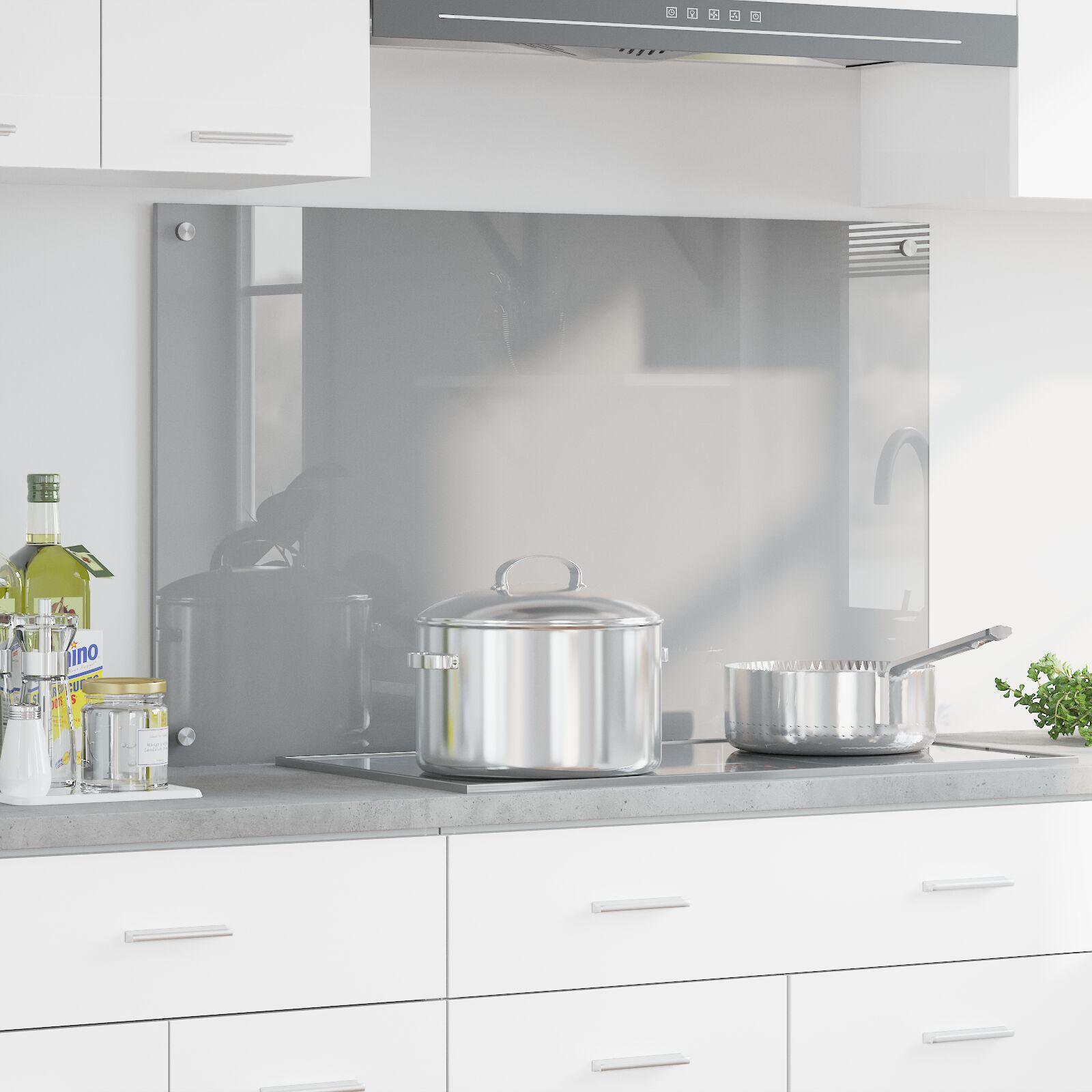 Køkkenbacksplash i hærdet glas - lysegrå 100 × 60 cm