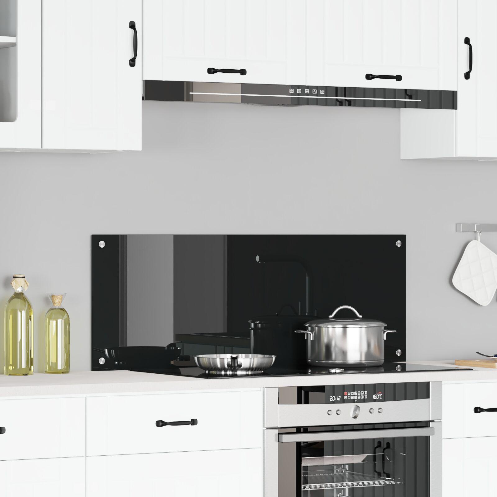 Køkkenbacksplash i sort hærdet glas - 110 × 40 cm