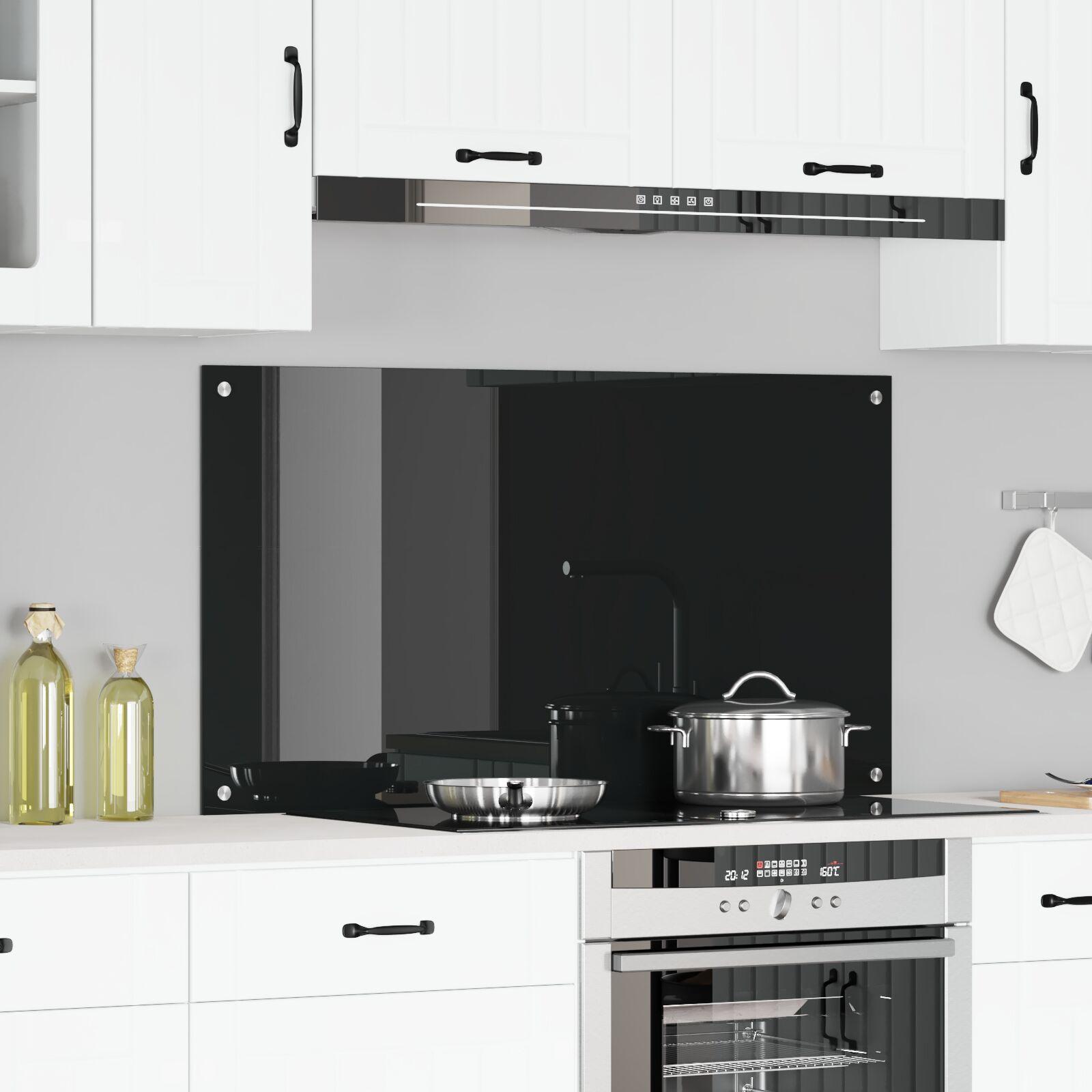 Køkkenbacksplash i sort hærdet glas - 110 × 60 cm