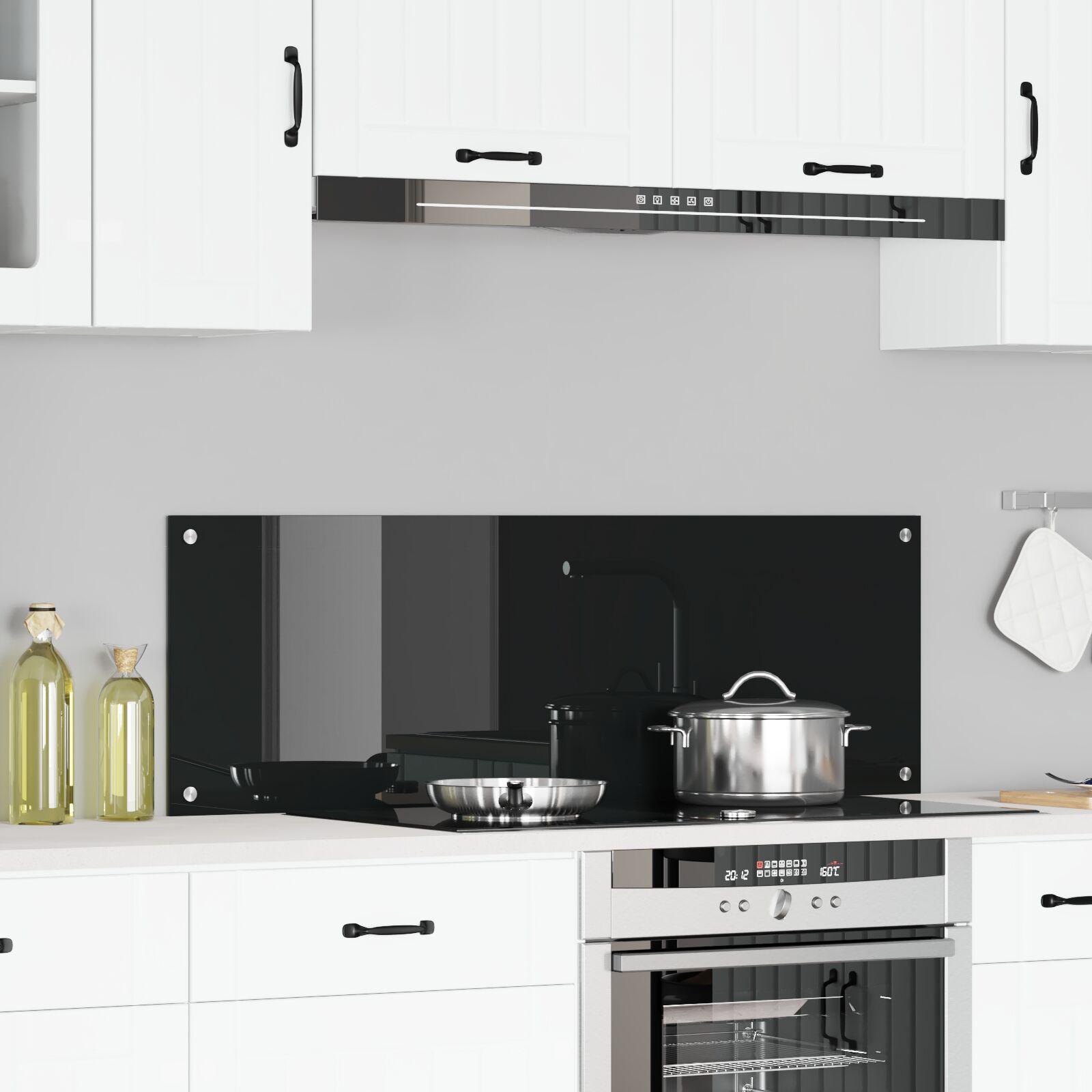 Køkkenbacksplash i sort hærdet glas - 120 × 40 cm