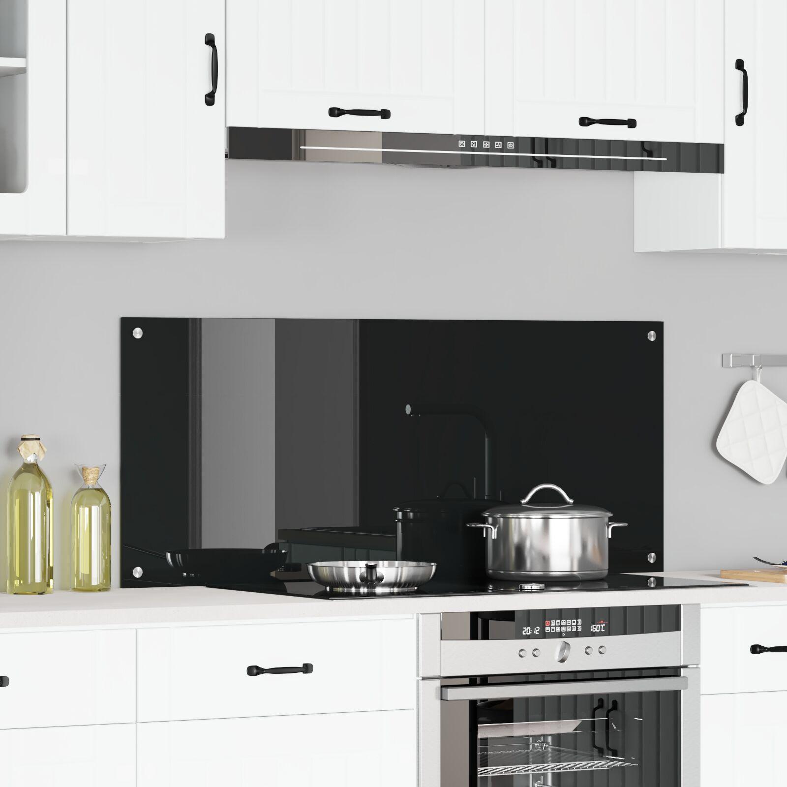 Køkkenbacksplash i sort hærdet glas - 120 × 50 cm