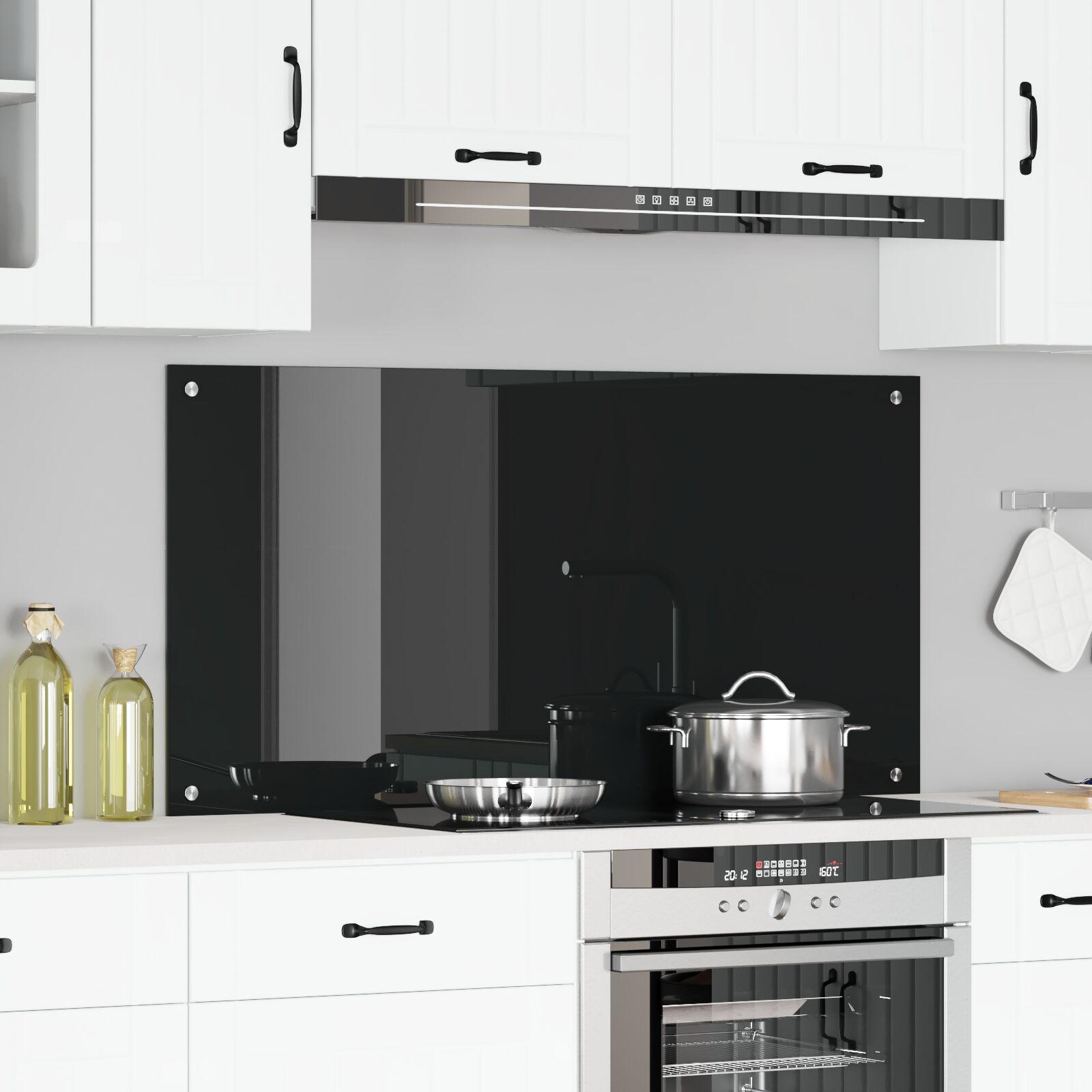 Køkkenbacksplash i sort hærdet glas - 120 × 60 cm